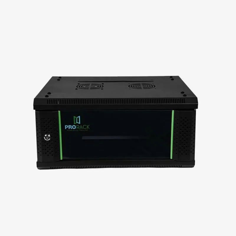 ProRack 4U 600*450 Wall mount cabinet with glass door, 1 fan, 1 shelf and 1 PDU 6 outlet